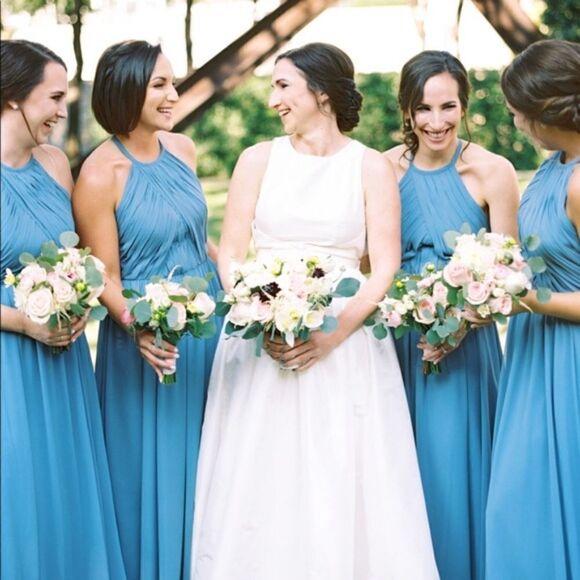 Theia Allison Backless Halter High Neck Bridesmaid Dress in Denim Slate Blue - Picture 12 of 13